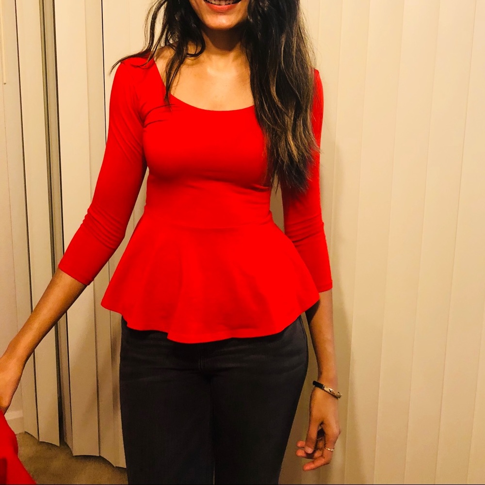 Express Red Peplum fitted top
